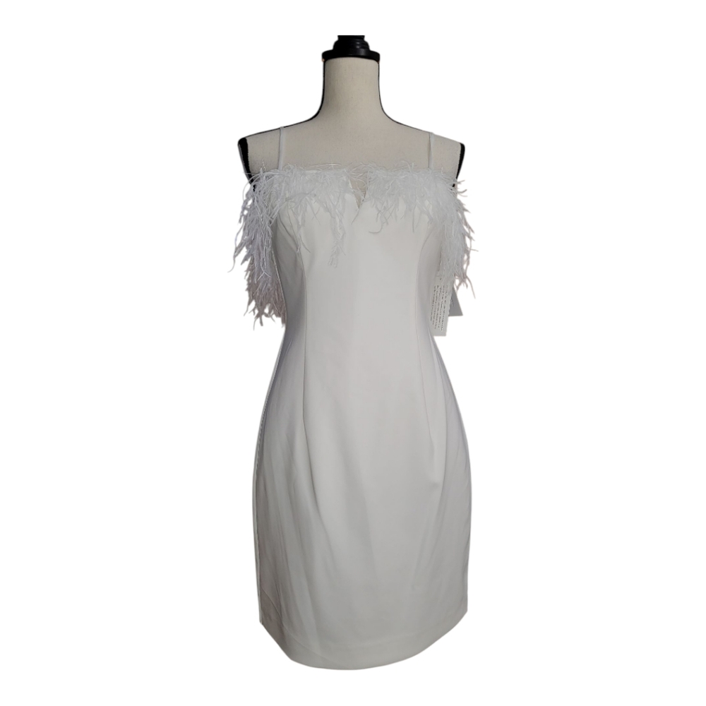 💕Aidan by Aidan Mattox Women's White Feather Mini Sheath Dress Size‎ US 6 New
